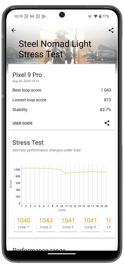 Screenshot from the Google Pixel 9 Pro benchmark results