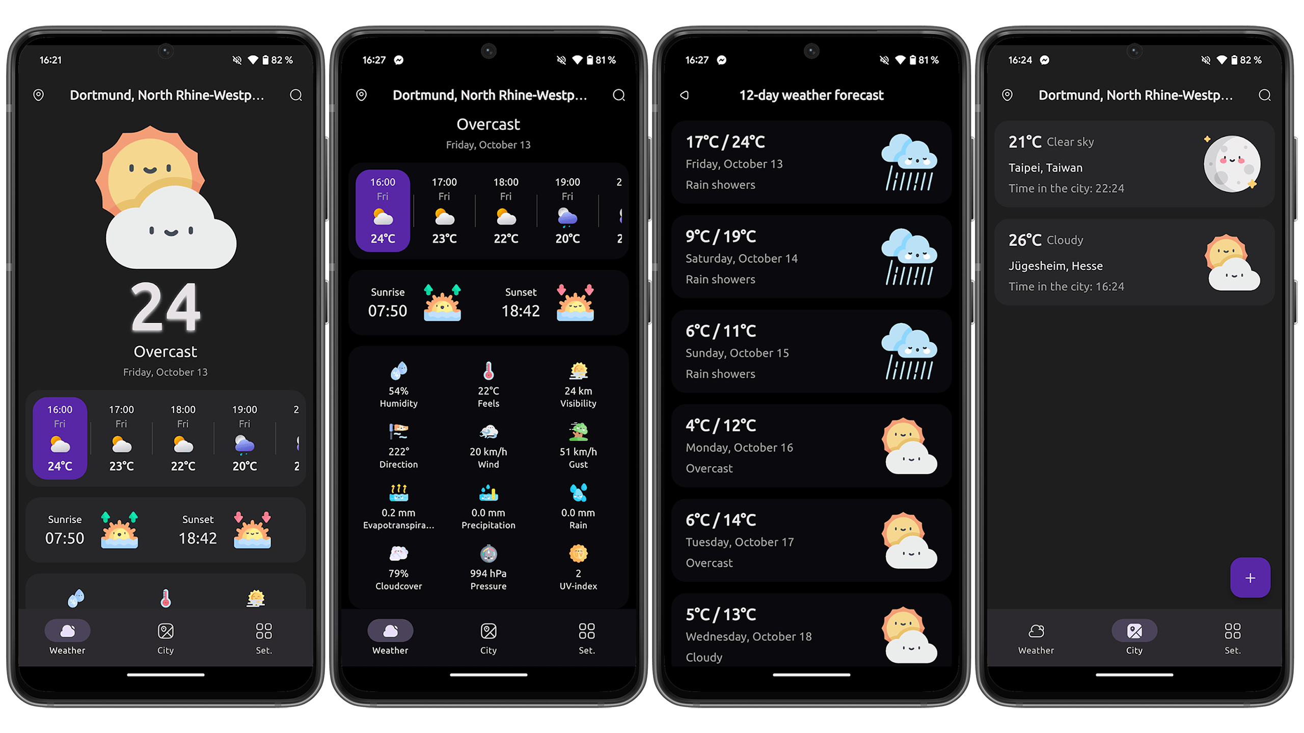 Screenshots of the weather app Rain Screenshots of the weather app Rain