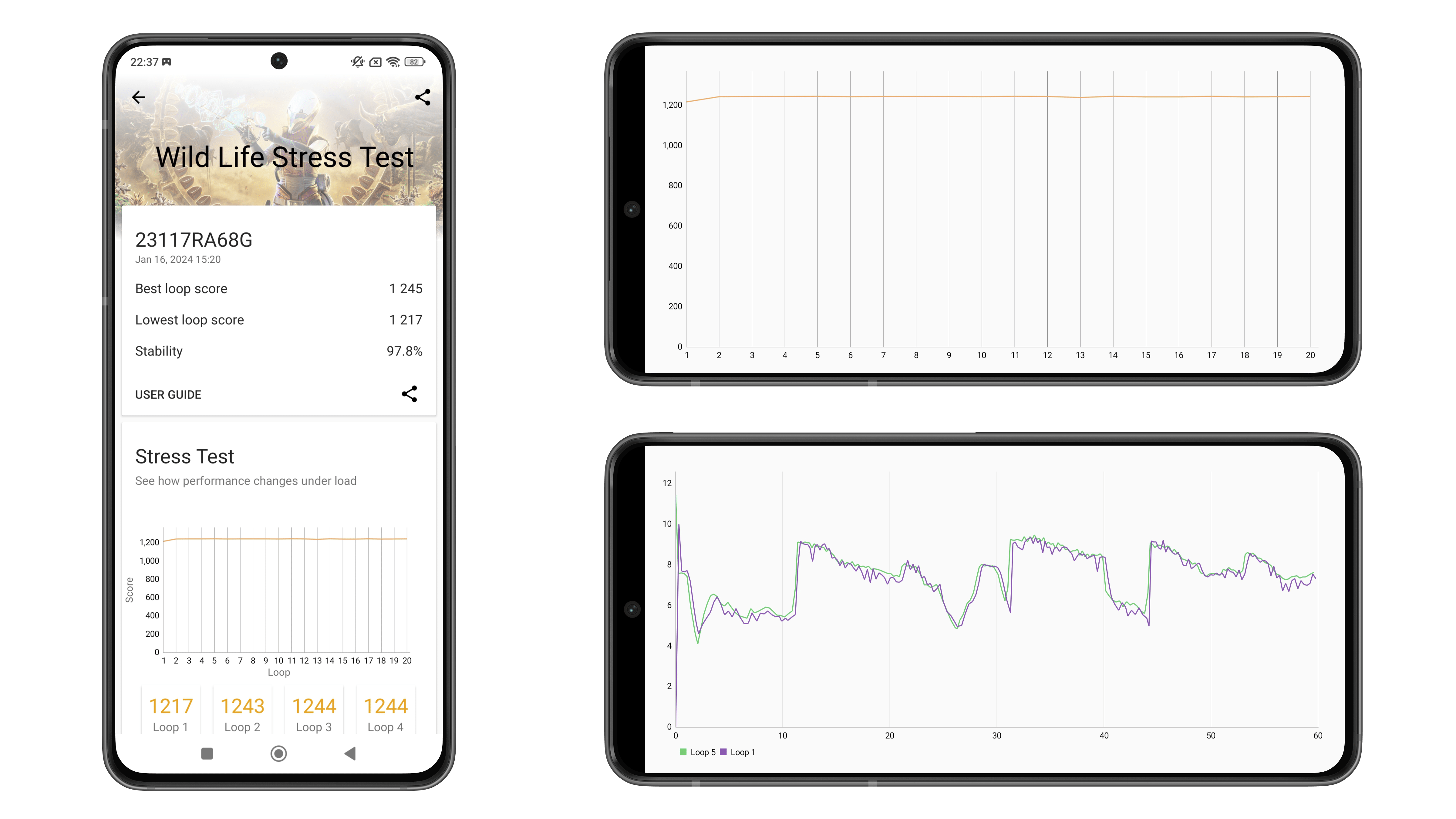 Screenshots taken from the Redmi Note 13 Pro 4G smartphone showing gaming performance on 3DMark