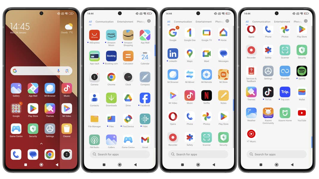 Screenshots taken from the Redmi Note 13 Pro 4G smartphone showing the stock interface and pre-installed apps