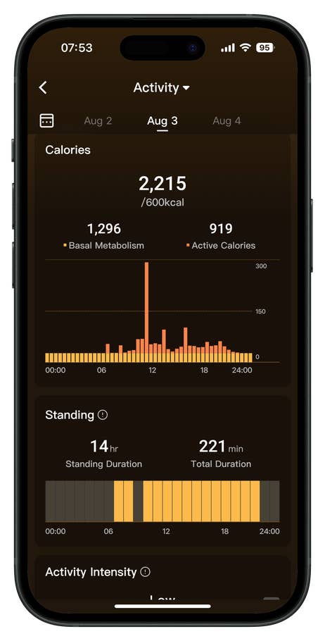 Screenshots of the RingConn Gen 2 Smart Ring app companion user interface.