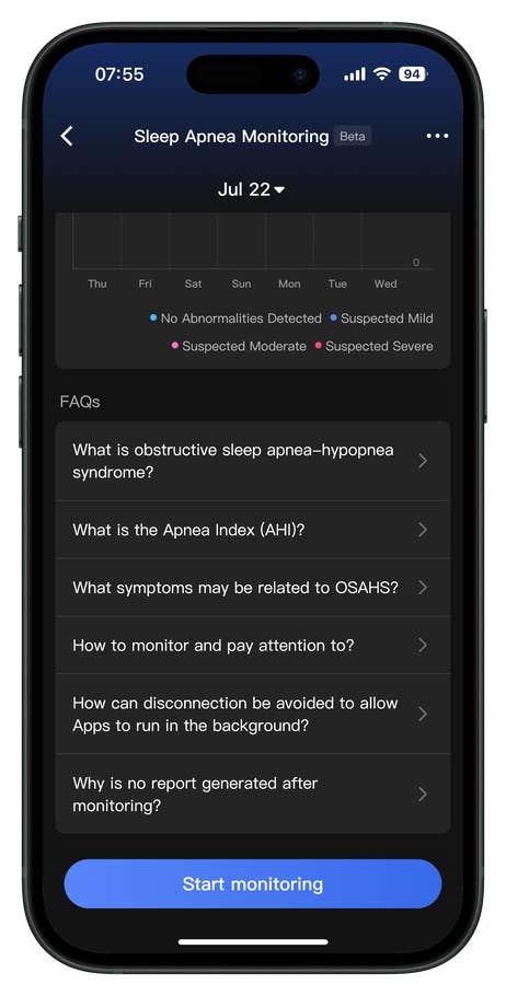 Screenshots of the RingConn Gen 2 Smart Ring app companion user interface.