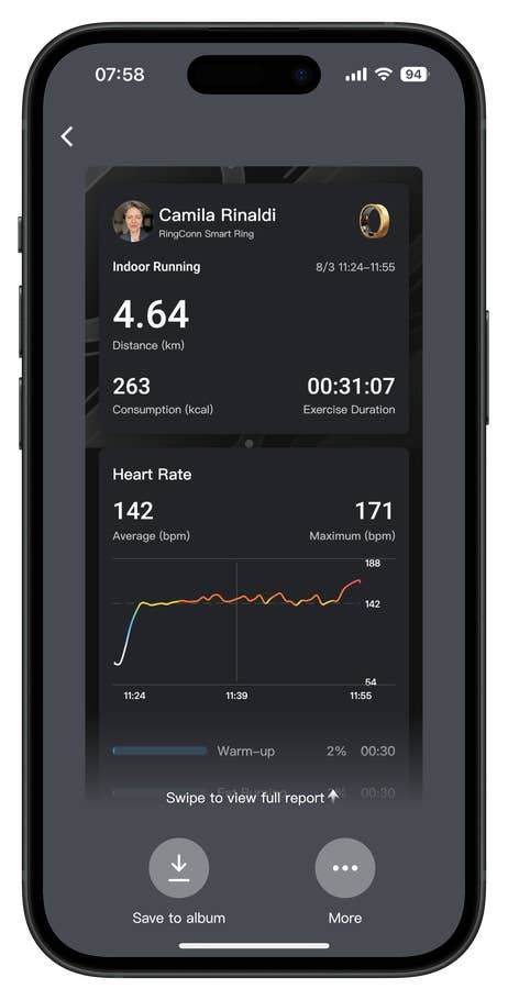 Screenshots of the RingConn Gen 2 Smart Ring app companion user interface.