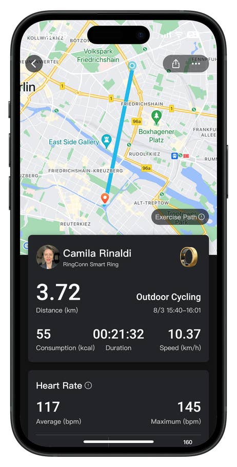 Screenshots of the RingConn Gen 2 Smart Ring app companion user interface.