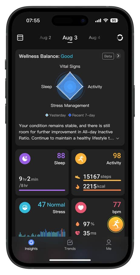 Screenshots of the RingConn Gen 2 Smart Ring app companion user interface.