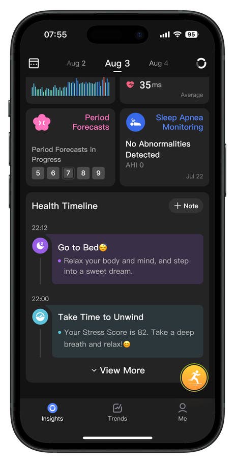 Screenshots of the RingConn Gen 2 Smart Ring app companion user interface.