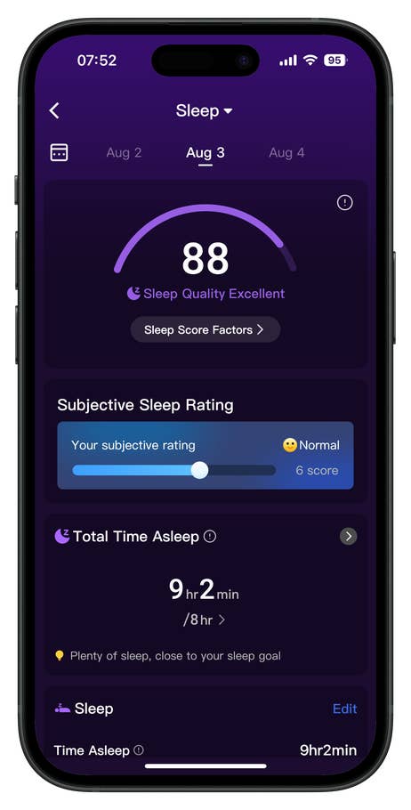 Screenshots of the RingConn Gen 2 Smart Ring app companion user interface.