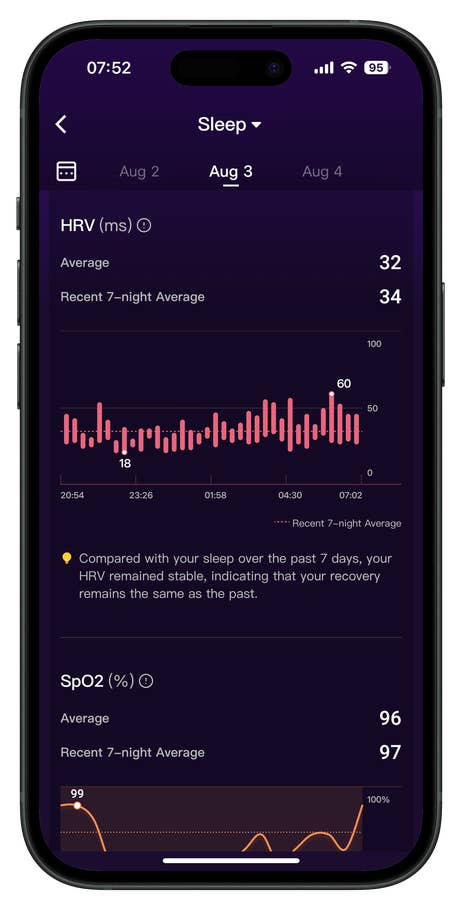Screenshots of the RingConn Gen 2 Smart Ring app companion user interface.
