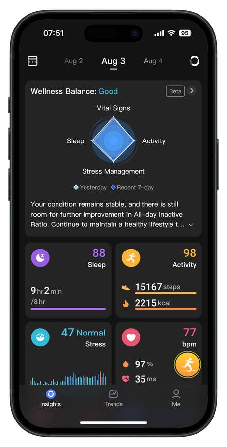 Screenshots of the RingConn Gen 2 Smart Ring app companion user interface.