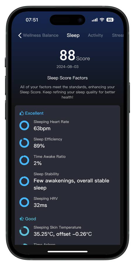 Screenshots of the RingConn Gen 2 Smart Ring app companion user interface.