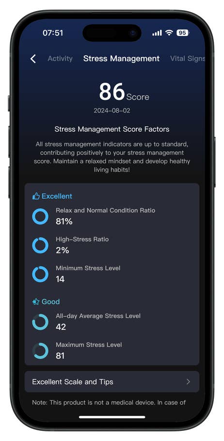Screenshots of the RingConn Gen 2 Smart Ring app companion user interface.