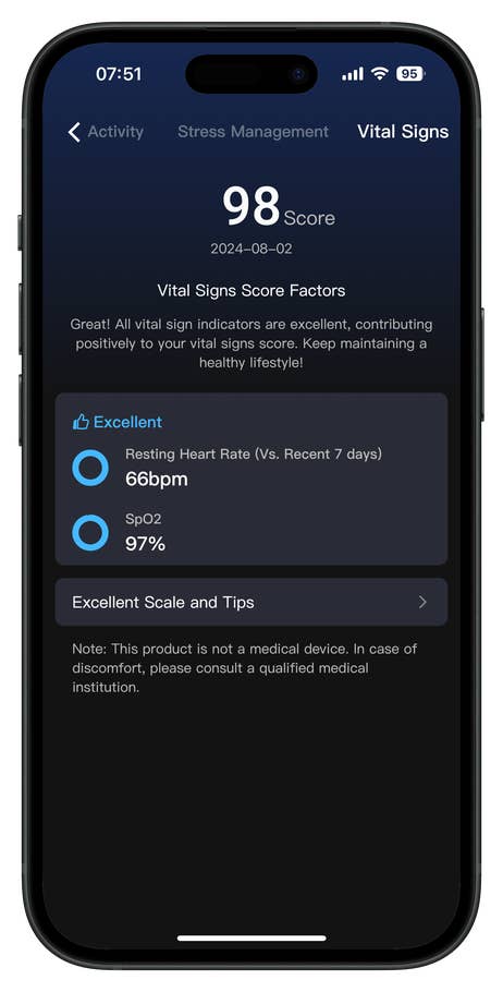 Screenshots of the RingConn Gen 2 Smart Ring app companion user interface.