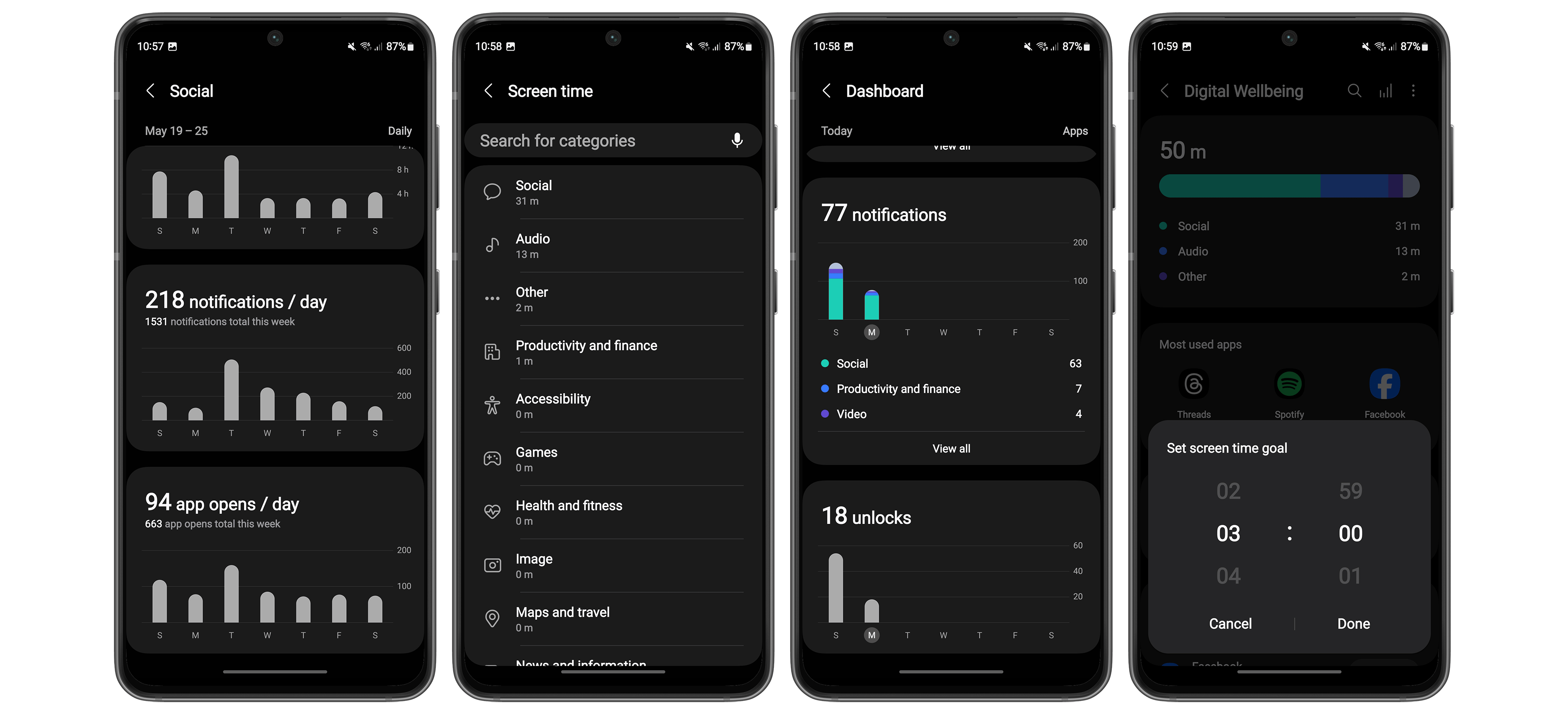 See how much time you've spent in detail in Samsung's Digital Wellbeing section.