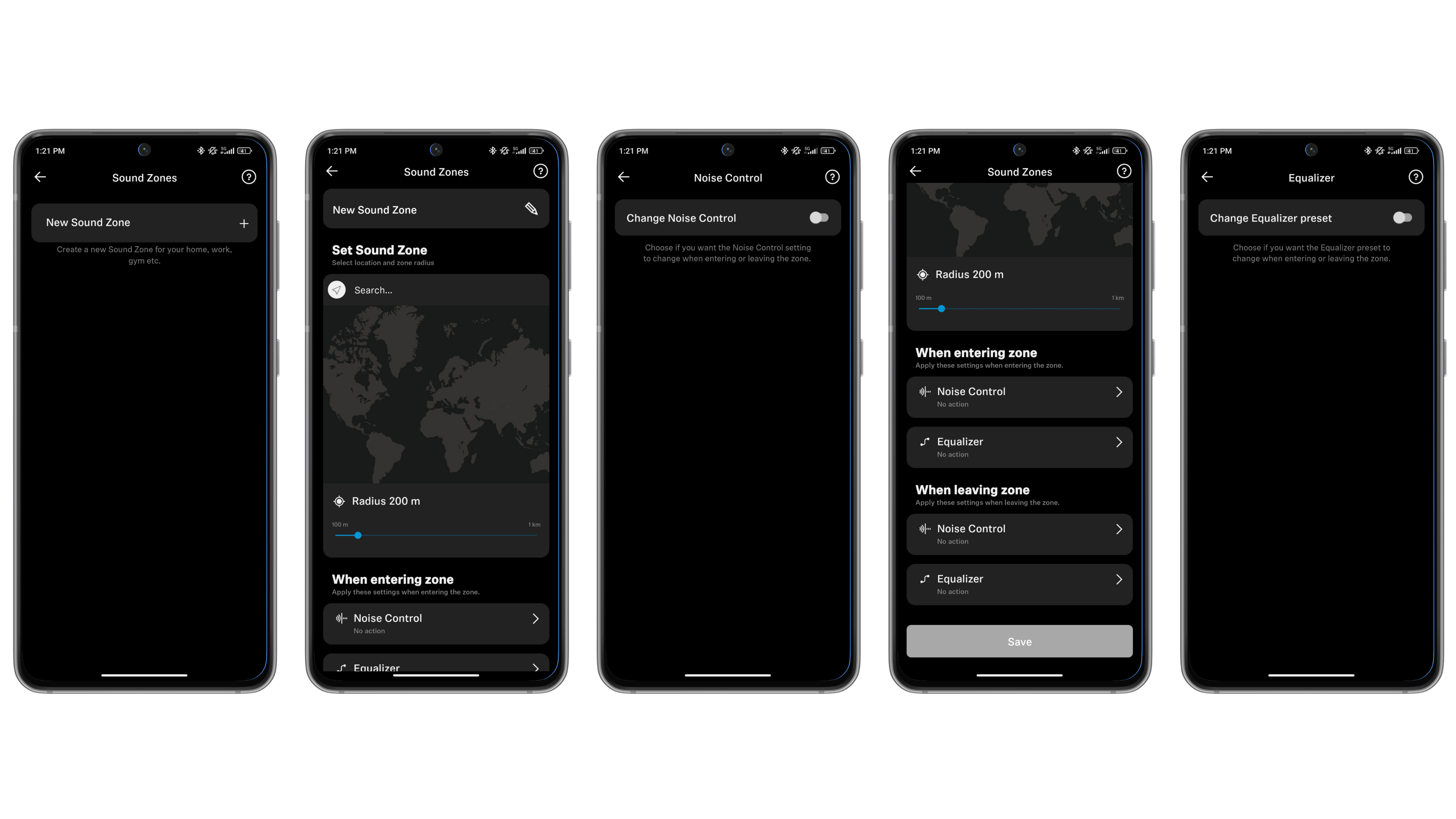 Different modes for different surroundings can be set in the app.