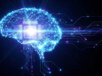 A glowing digital brain with circuit patterns, symbolizing artificial intelligence and technology.