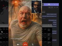 A man with a shocked expression on a video call, displaying a map with attack reports on the side.