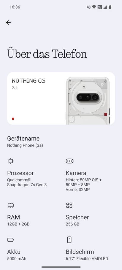 Nothing Phone 3(a) Settings screenshot