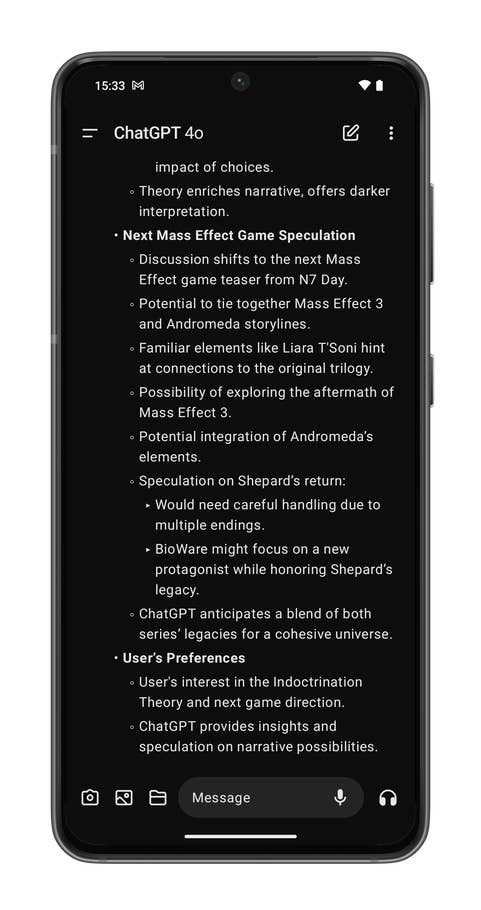 ChatGPT app screenshots on the Nothing Phone (2).
