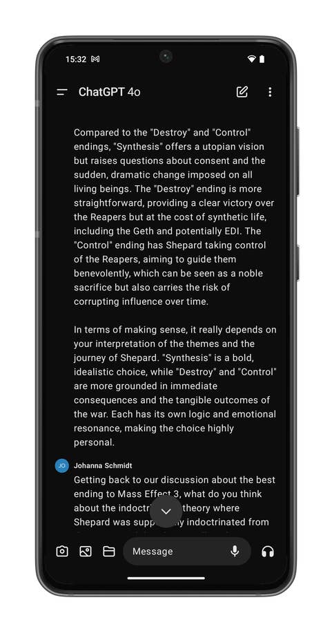 ChatGPT app screenshots on the Nothing Phone (2).