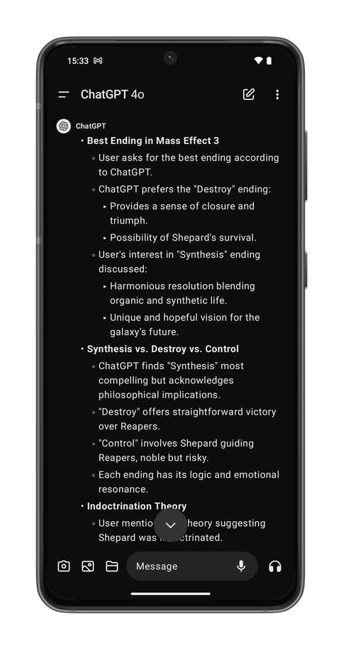 ChatGPT app screenshots on the Nothing Phone (2).