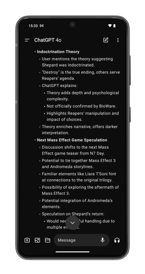 ChatGPT app screenshots on the Nothing Phone (2).