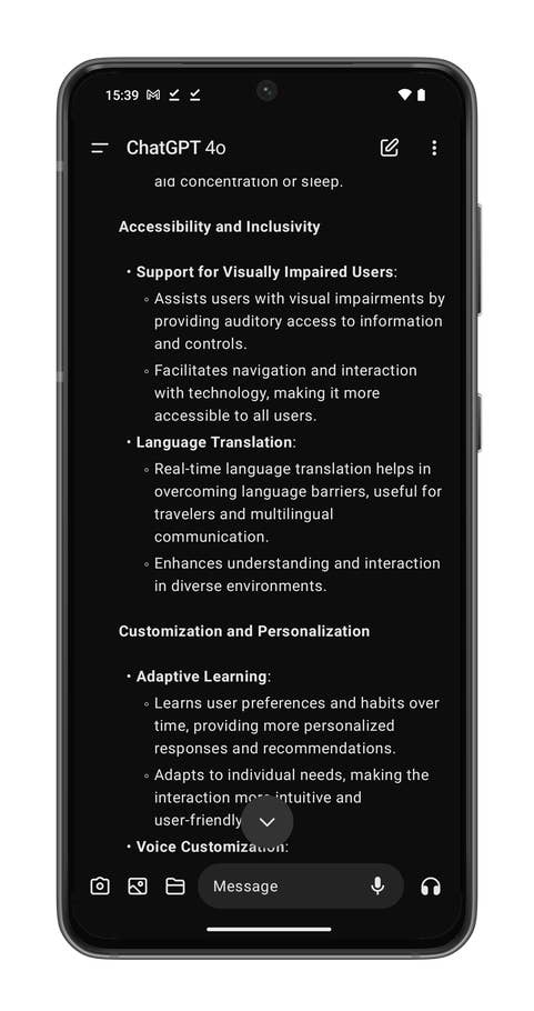 ChatGPT screenshots on the Nothing Phone (2).