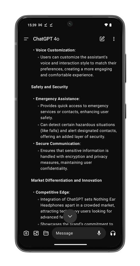 ChatGPT screenshots on the Nothing Phone (2).