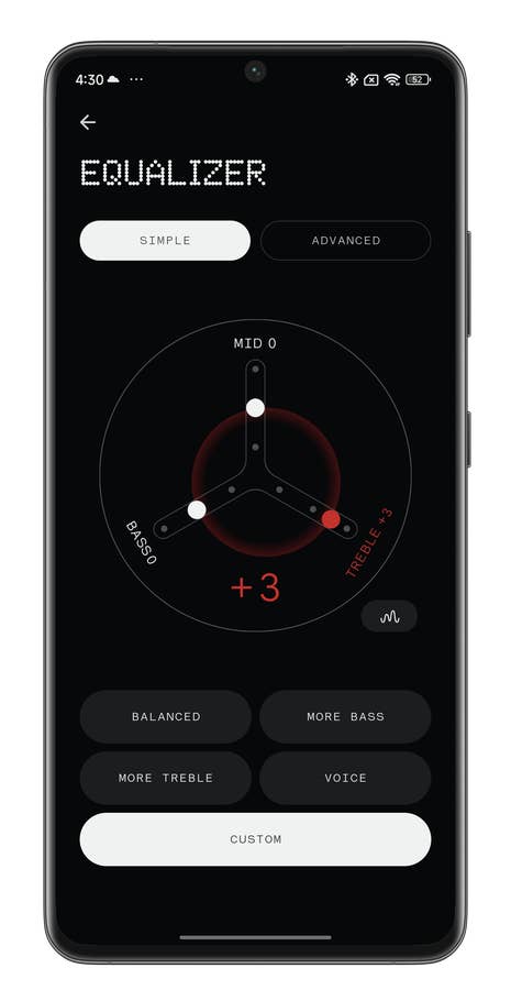 Nothing X app screenshot showing the three-band EQ