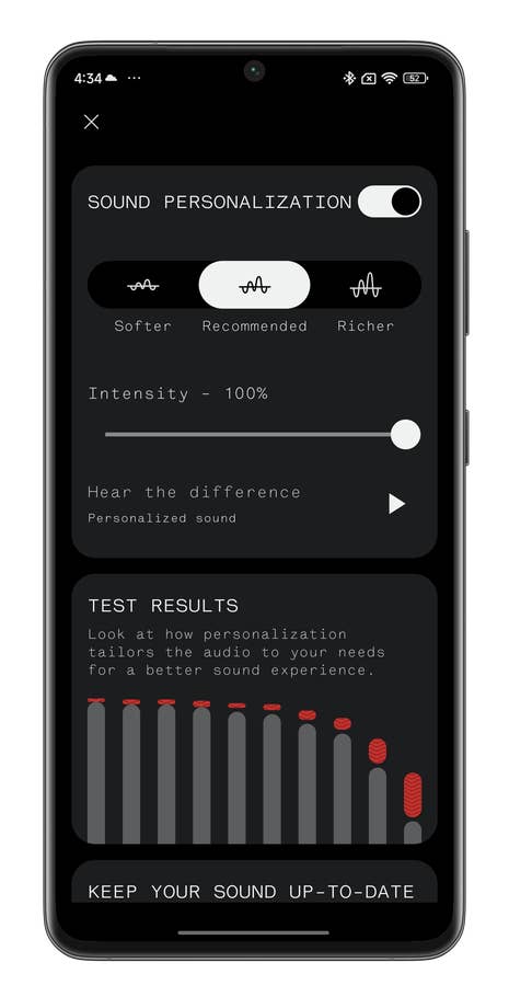 Nothing X app screenshot showing sound customization