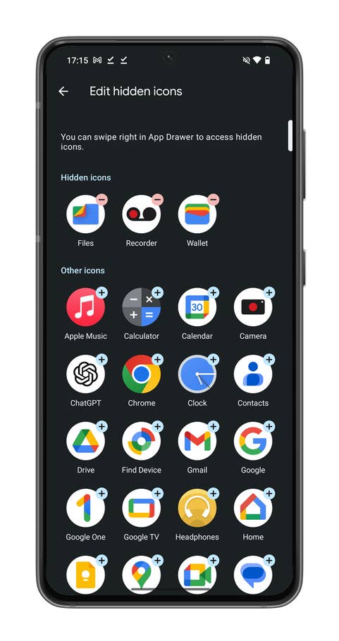 Nothing OS 2.5 screenshot showing how to hide apps in the app drawer.