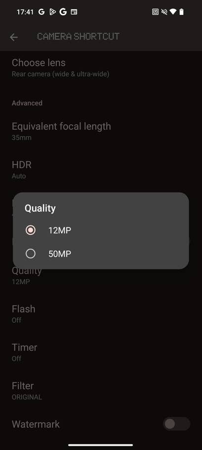 Nothing OS 2.5 screenshot showing how to save your camera app settings.
