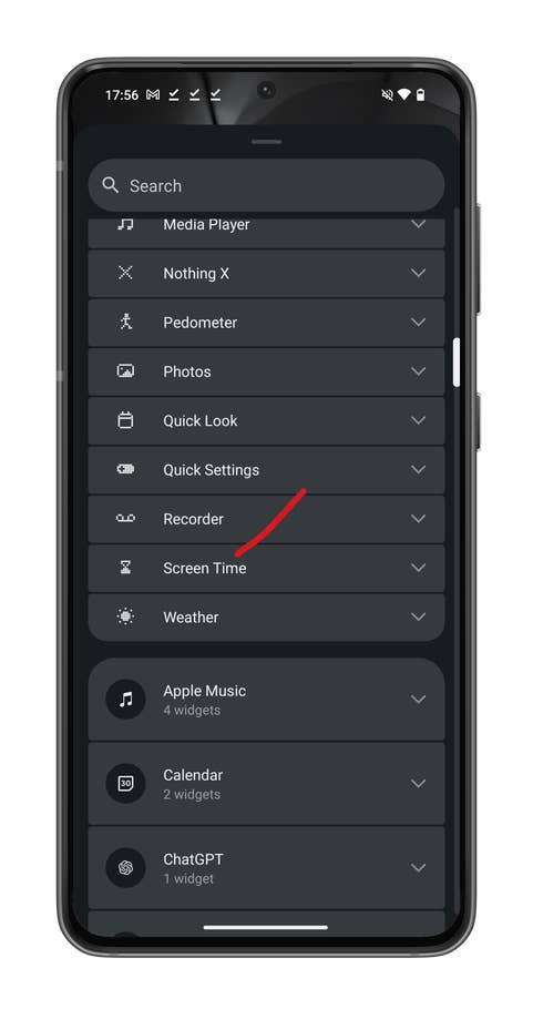 Nothing OS 2.5 screenshot showing how to monitor your screen time with a widget.