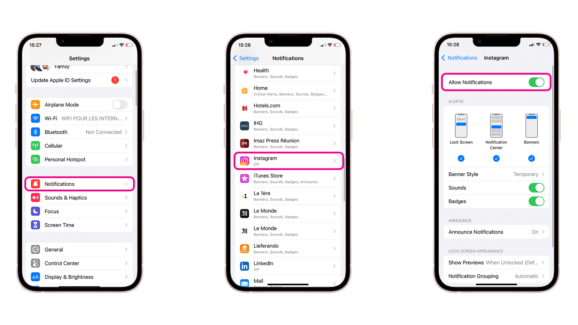 Screenshots that reveal how to activate Instagram notifications on the iPhone. Screenshots that reveal how to activate Instagram notifications on the iPhone.