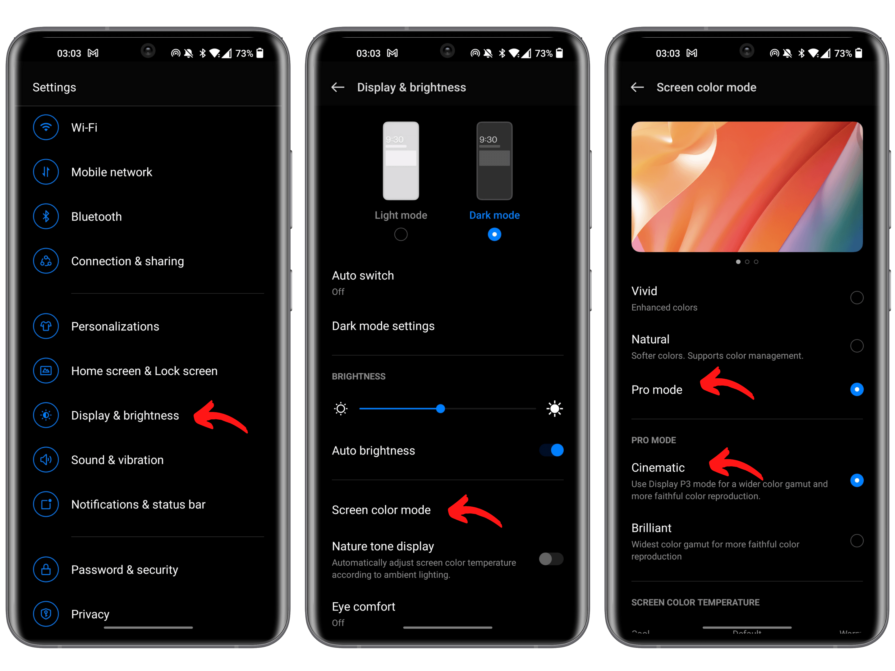 oneplus frist things set up display color mode