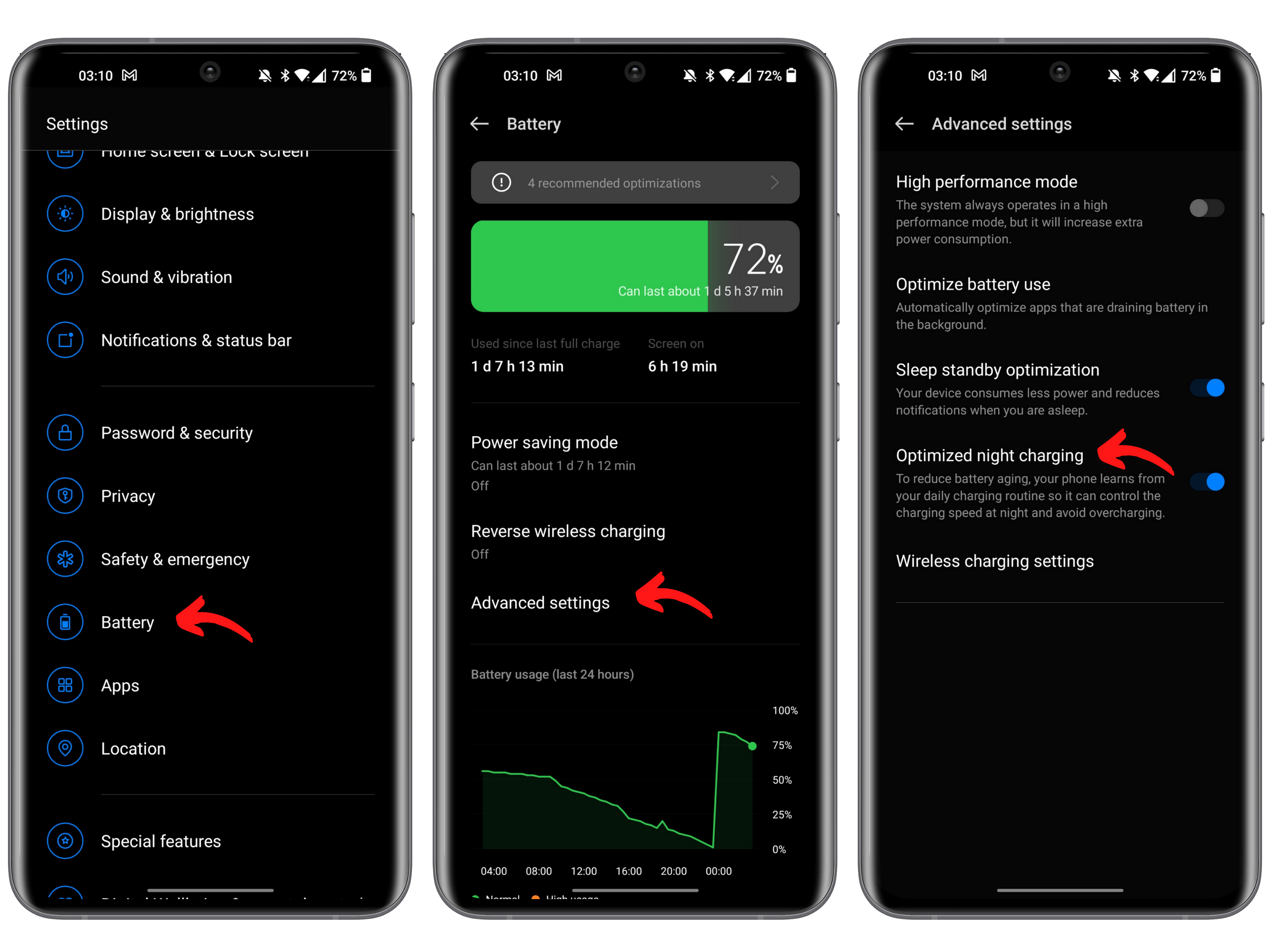 oneplus frist things set up optimize night charging