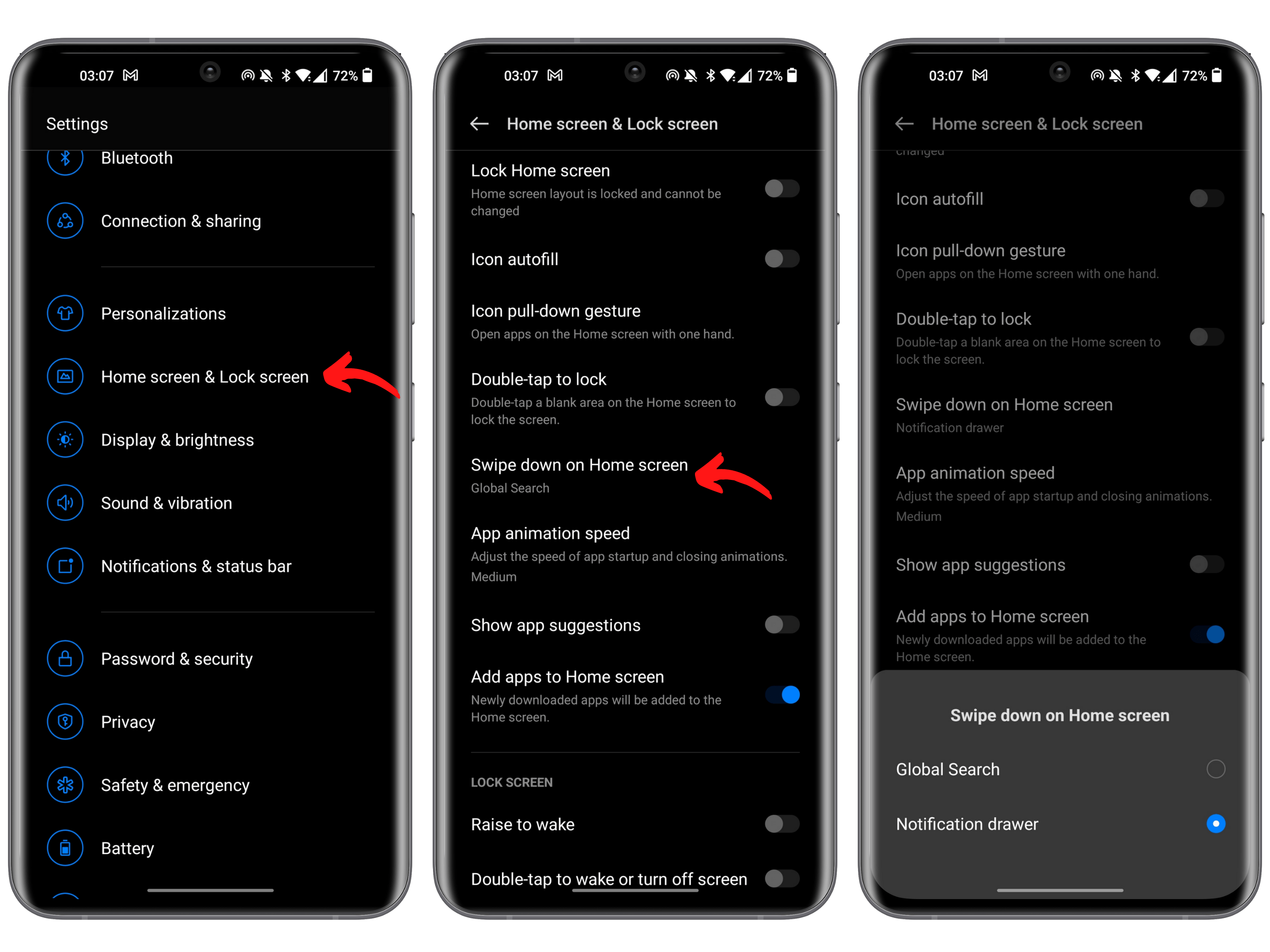oneplus frist things set up swipe down home screen