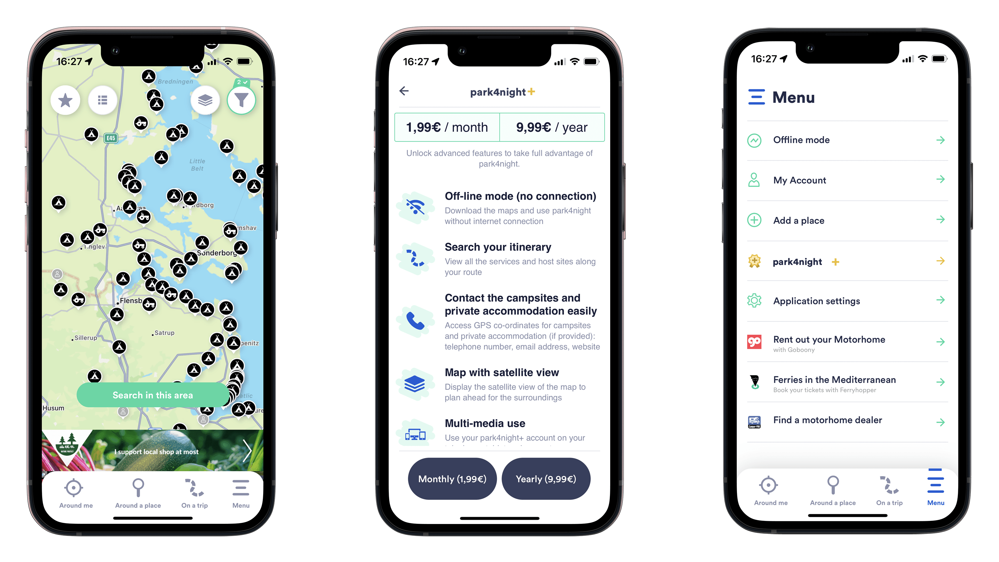 Screenshots der App "Park4Night".