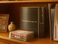 A PlayStation 3 console on a dusty shelf.