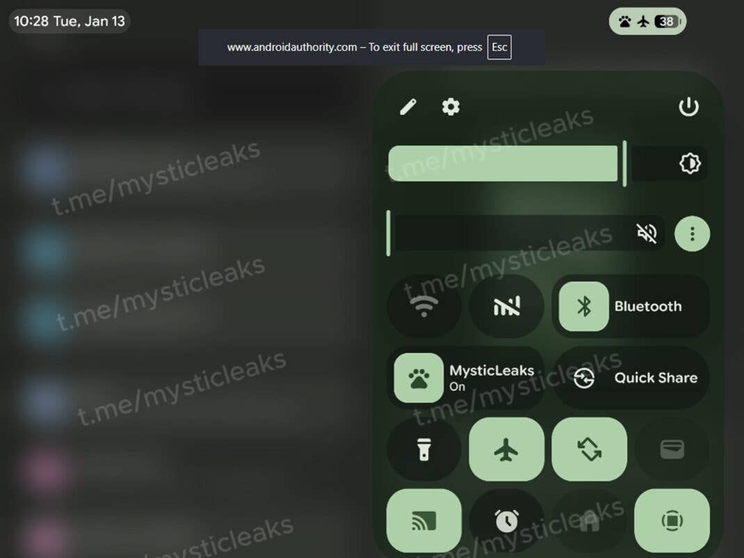 Android 17 quick settings notifications bar