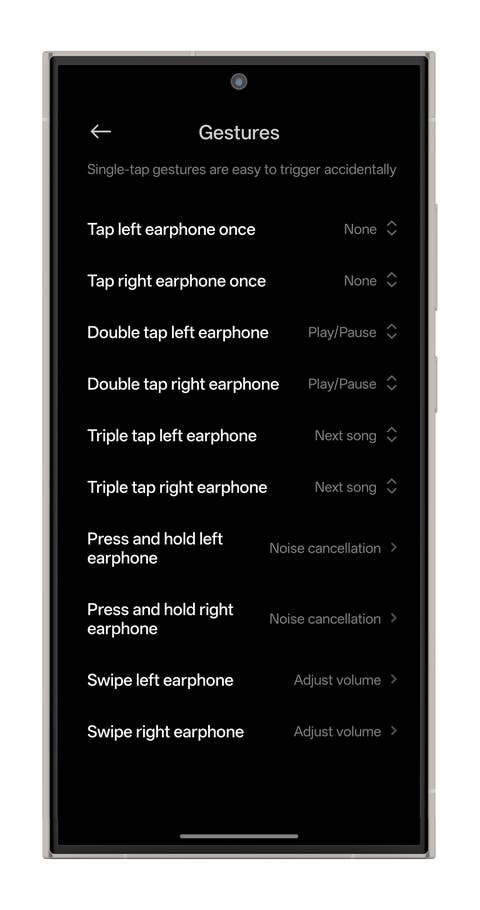Gesture settings for the Redmi Buds 6 Pro as shown here.