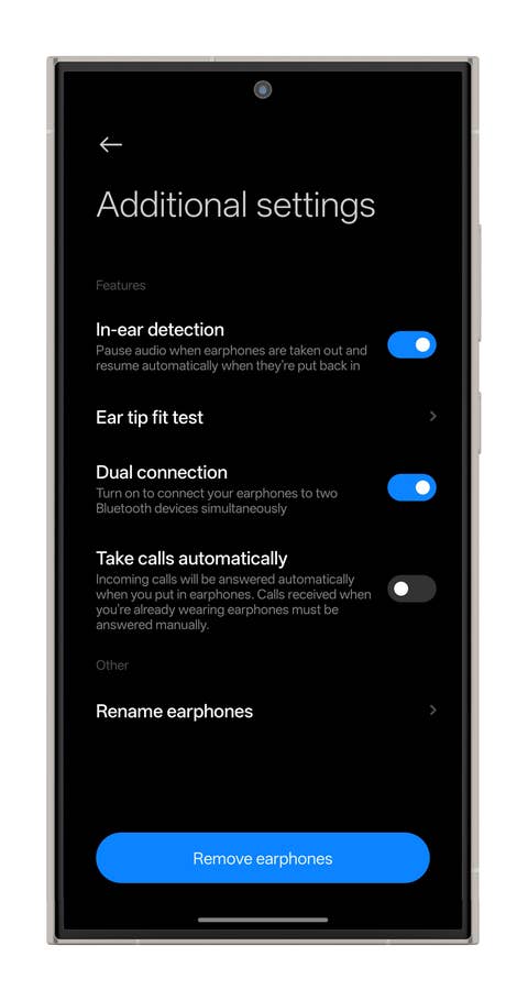 Additional settings for Xiaomi Redmi Buds 6 Pro: wear detection, dual connection, u0026 auto answer.