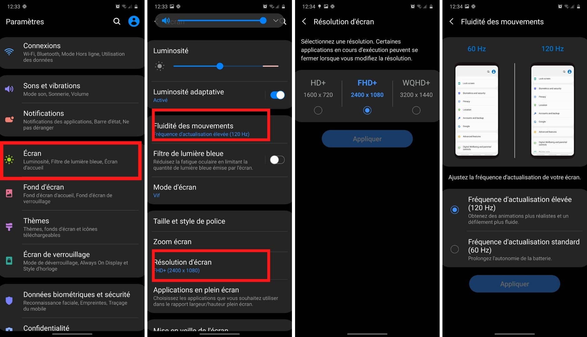 samsug galaxy s20 plus screen settings
