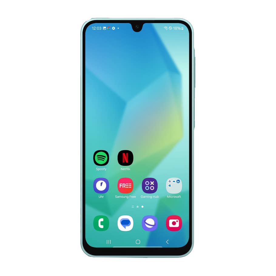 Samsung Galaxy A16 5G smartphone featuring app icons on the home screen.