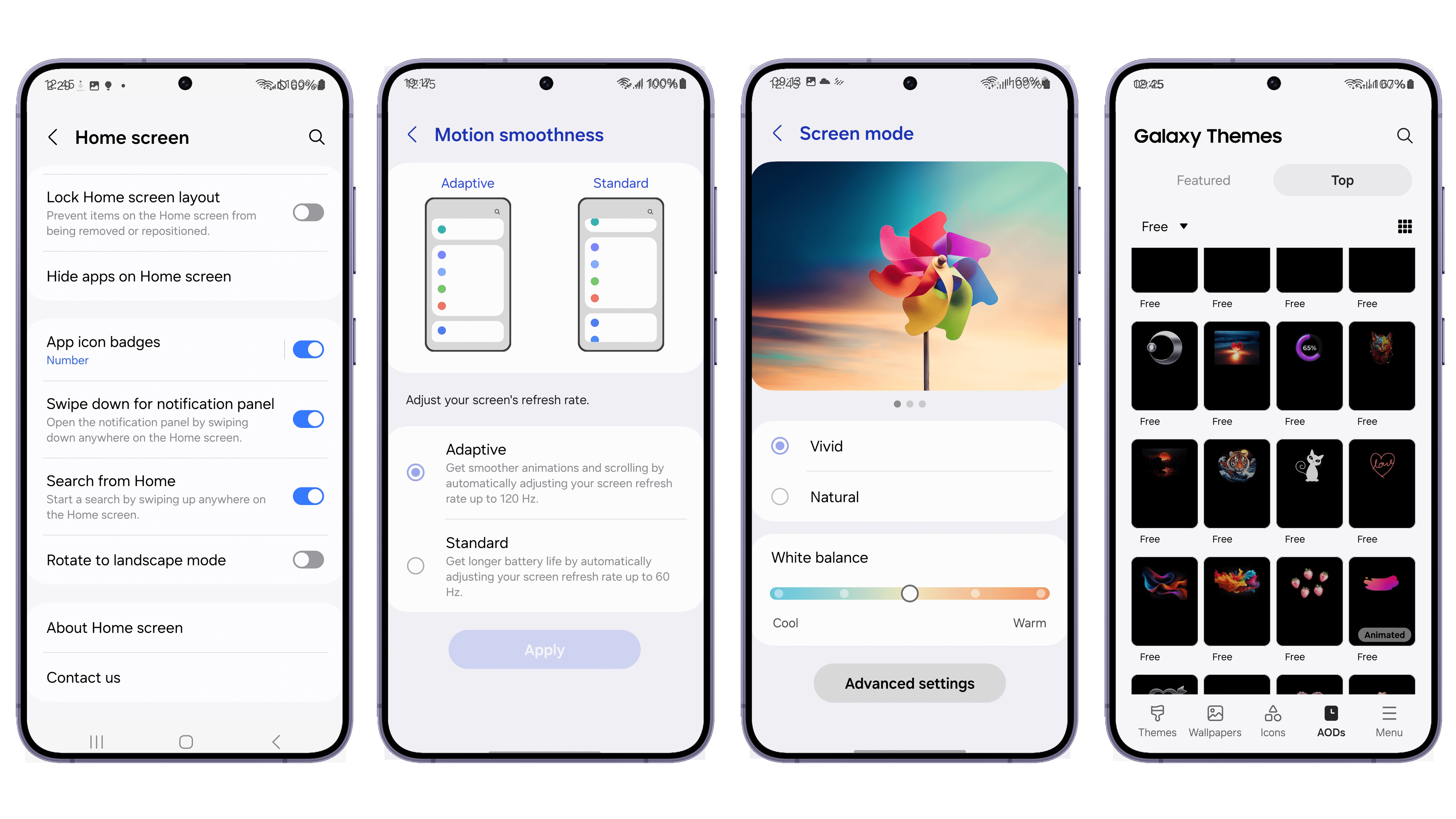 Samsung Galaxy S24 display settings screenshots