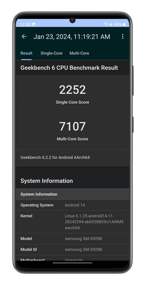 Geekbench 6 Benchmark - Samsung Galaxy S24 Ultra