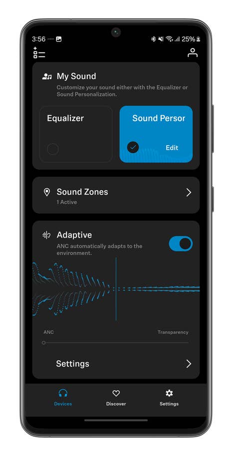 Smart Control app screencapture for the Sennheiser Accentum Plus Wireless headset
