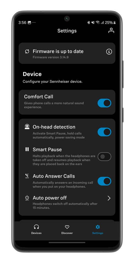 Smart Control app screencapture for the Sennheiser Accentum Plus Wireless headset