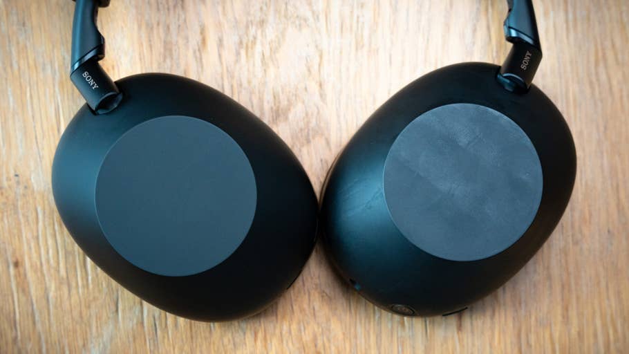 Close-up of the Sony WH-1000XM6 headphones, showing the earcups and headband from above.