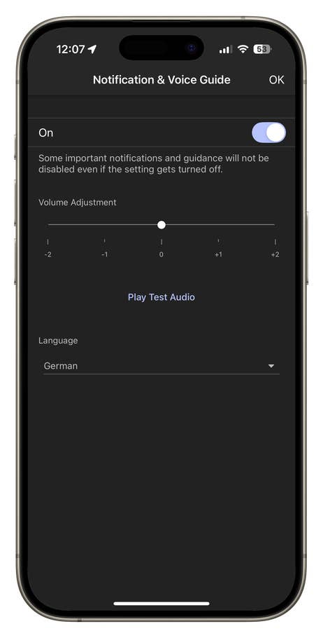 Settings screen for Sony WH-1000XM6 headphones, showing options for notifications and voice guidance