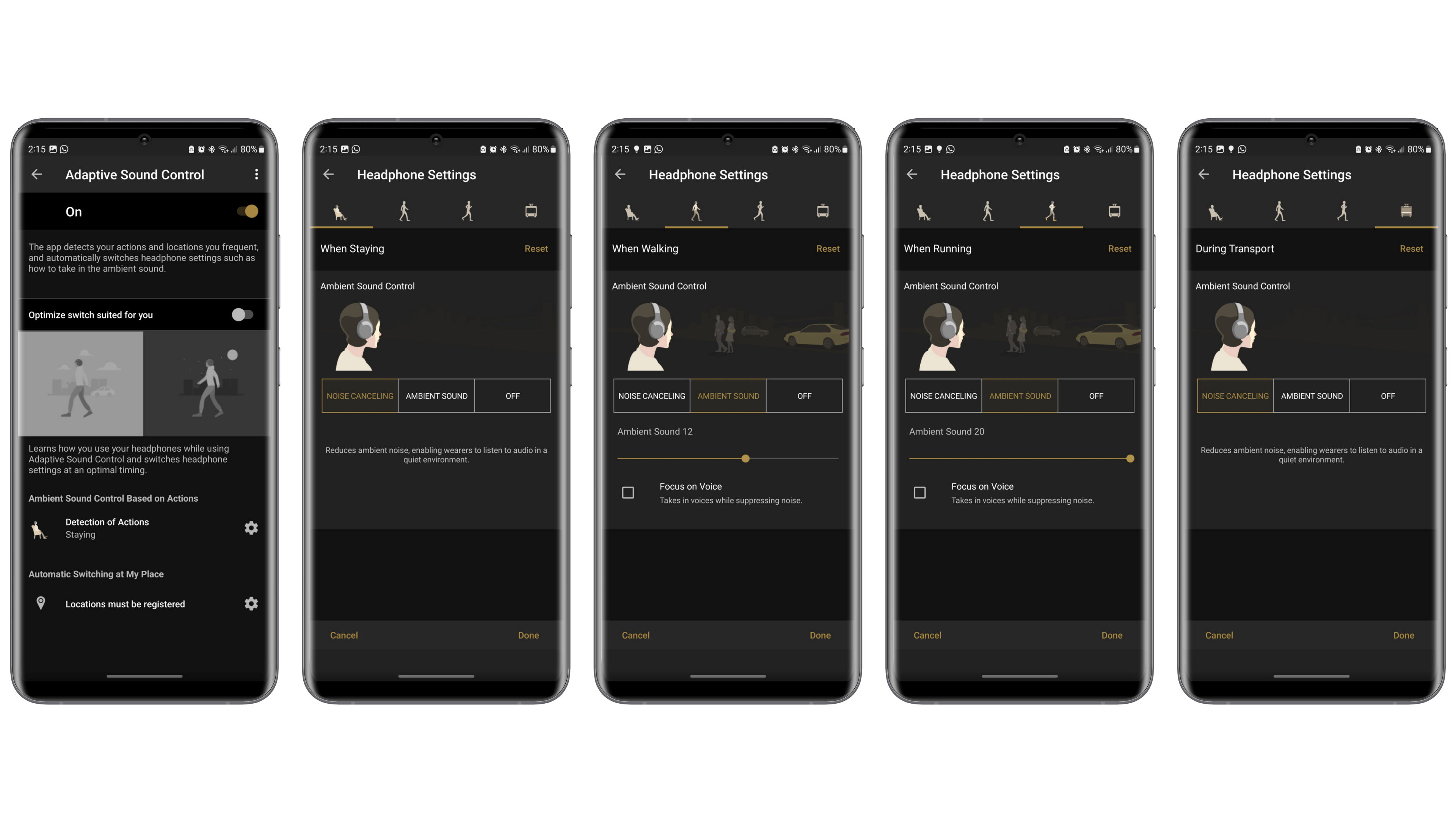Sony WH1000-XM5 in-app screenshots showing the companion app features